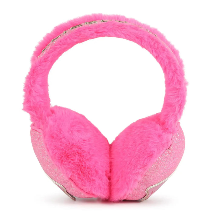 Billieblush ear muffs with neon pink faux fur.
