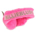 Pink Billieblush ear muffs with pink glitter logo on the head strap.