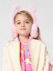 Smiling Girl modelling the Billieblush faux fur ear muffs.