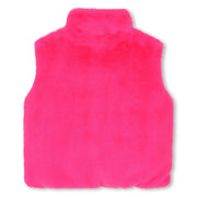 Rear view of the Billieblush pink faux fur gilet.