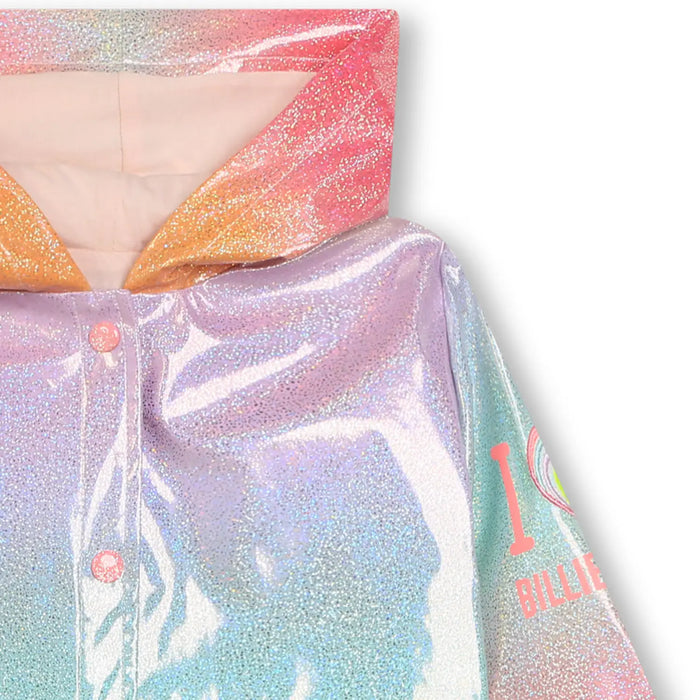 Closer look at the Billieblush glitter raincoat.