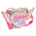 Billieblush gold handbag with neon pink shoulder strap.
