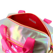 Closer look at the Billieblush gym bag showing detail of the pearlescent finish.
