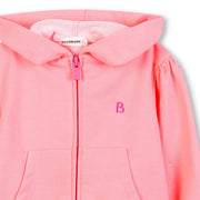 Closer look at the Billieblush hoodie showing detail of the embroidered logo on the chest
