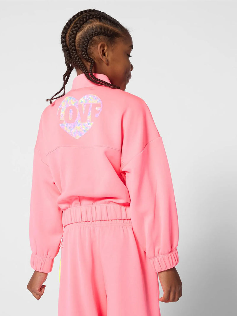 Billieblush jacket with sequin heart logo on the back.