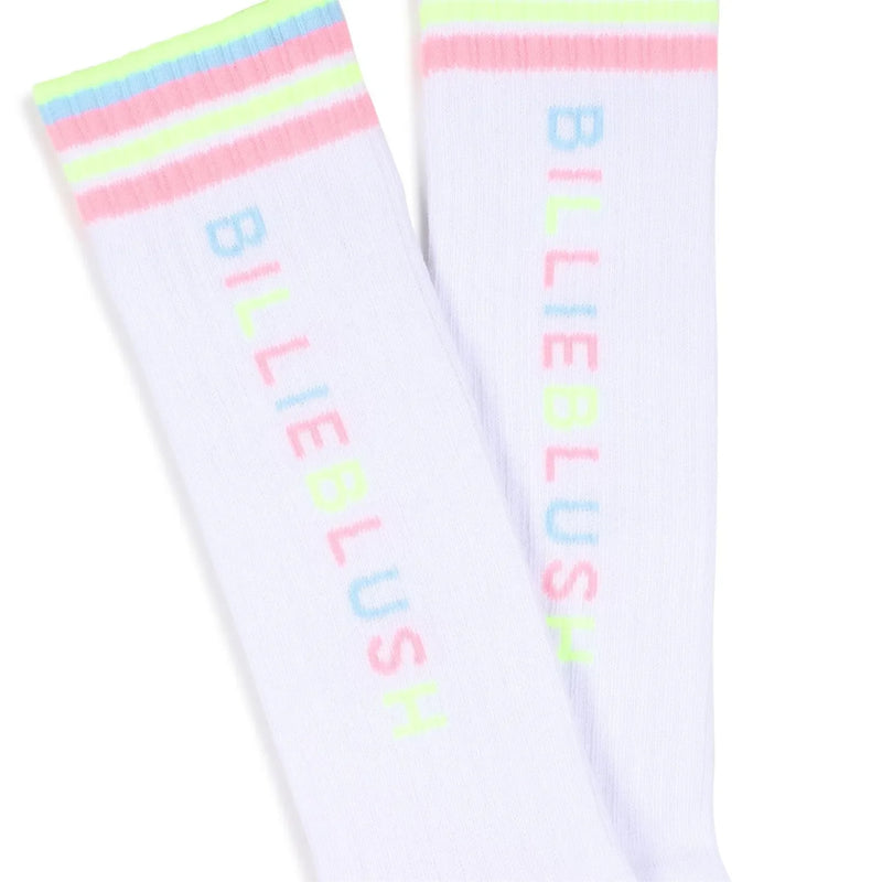 Closer view of the Billieblush logo socks.