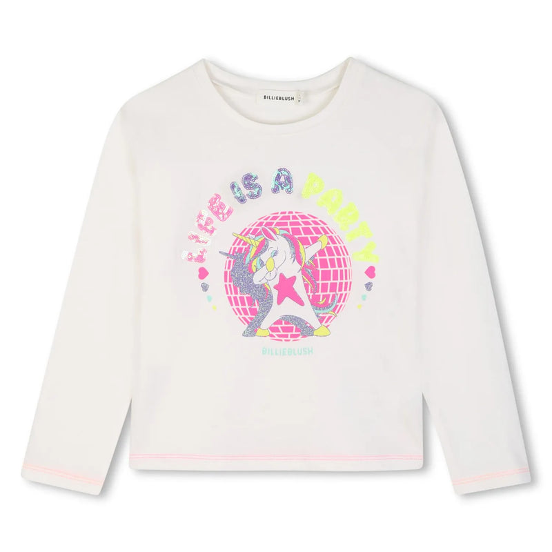 Billieblush girl's ivory long sleeve t-shirt - u22382.