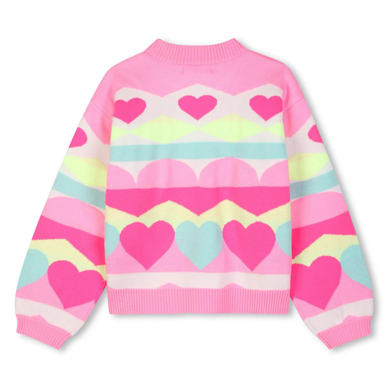 Back of the Billieblush girl's pink heart jumper.