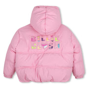 Billieblush puffer jacket with large logo on the back.