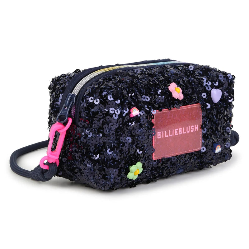 Side view of the Billieblush sequin bag.