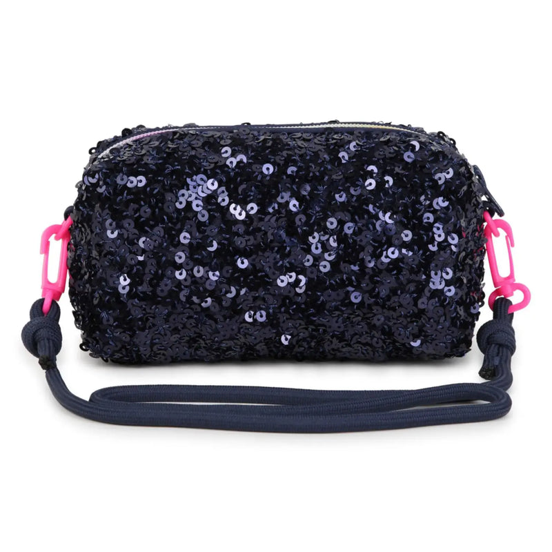 Back of the Billieblush navy sequin bag.