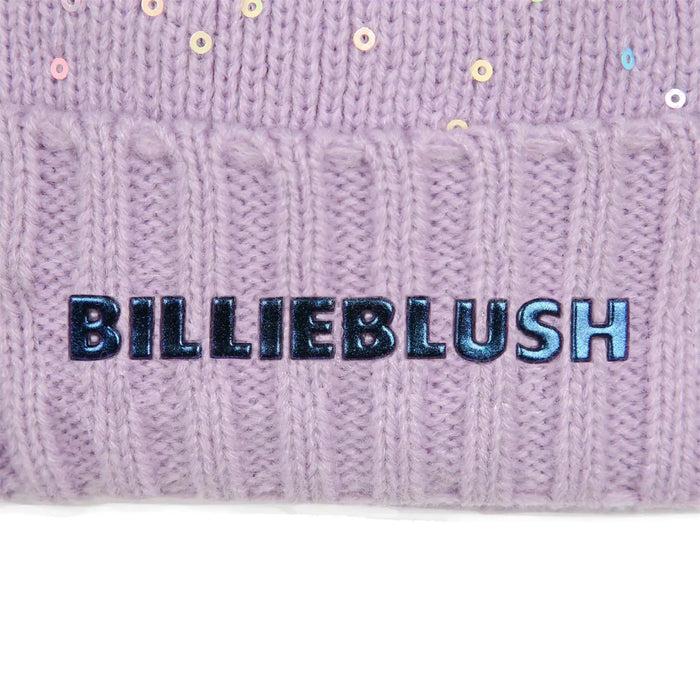 Billieblush sequin bobble hat with navy logo.