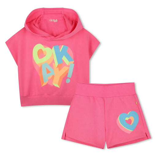 Billieblush girl's pink sleeveless hoodie set - u20846.