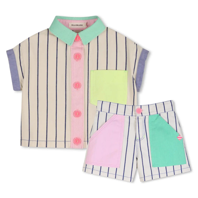 Billieblush girl's striped shorts set - u21858.