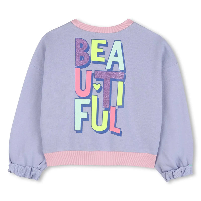 Billieblush sweatshirt with colourful slogan on the back.