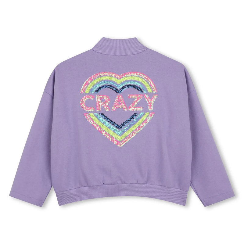 Billieblush zip up sweatshirt with sequin heart logo on the back.