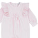 Blues Baby evora babygrow with ruffled seams at the shoulders.