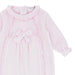 Blues Baby ruffled babygrow with bow on the chest.