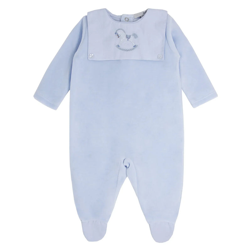 Blues Baby boy's blue velour rocking horse babygrow - bb0150.