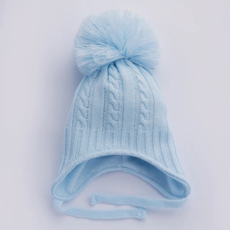 Cable Knit Bobble Hat - Blue