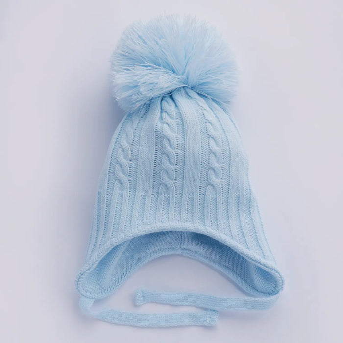 Cable Knit Bobble Hat - Blue