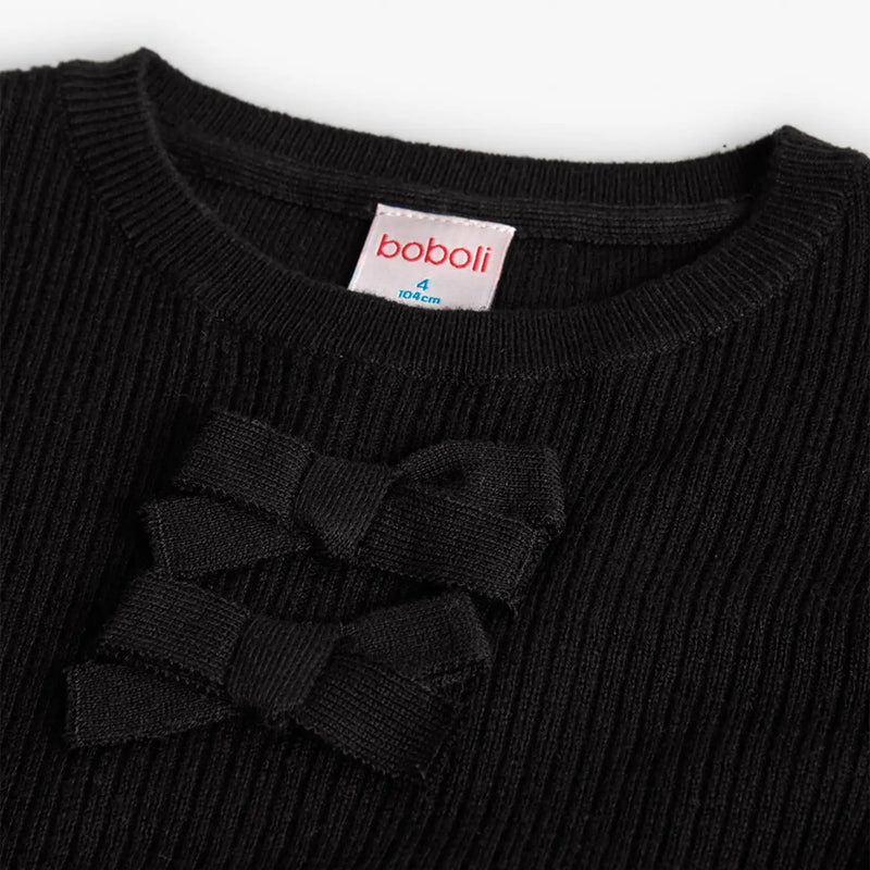 Closer look at the Boboli bow sweater showing detail of the two bows on the chest.