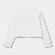 Rear view of the Boboli white denim jacket.