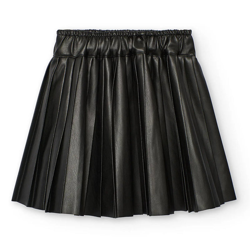 Rear view of the Boboli black faux leather skirt.