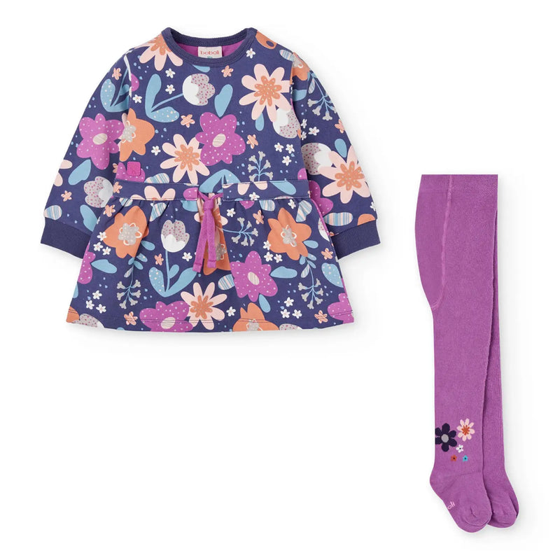 Boboli print floral print dress & tights - 222095.