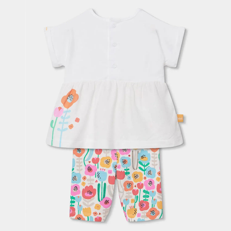 Rear view of the Boboli white floral print leggings set.