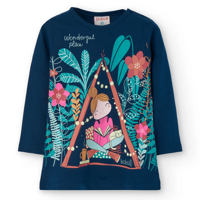 Boboli long sleeve top with night time forest print.