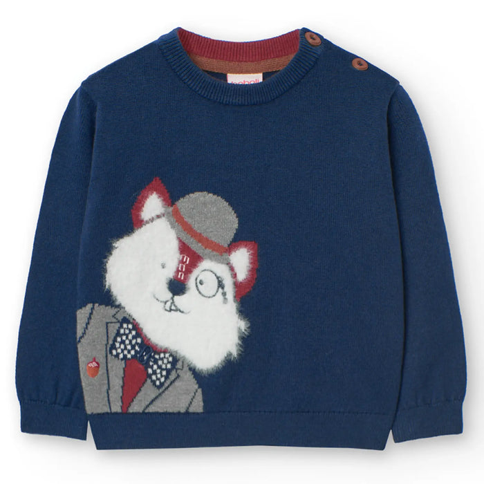 Boboli navy jumper with a dapper fox design.