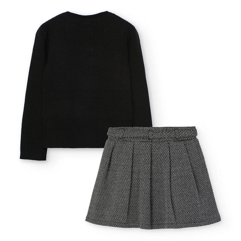 Rear view of the Boboli jacquard skirt set.