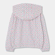 Rear view of the Boboli white patterned hoodie.