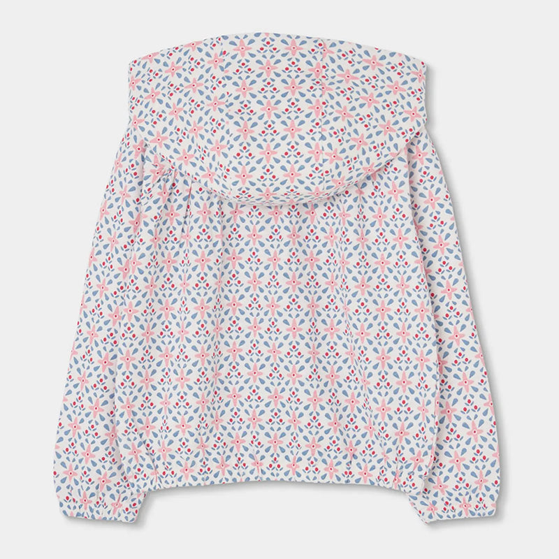 Rear view of the Boboli white patterned hoodie.