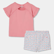 Rear view of the Boboli patterned shorts set.