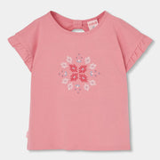 Girl's peach pink short sleeve t-shirt. 