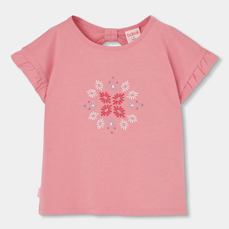 Girl's peach pink short sleeve t-shirt. 