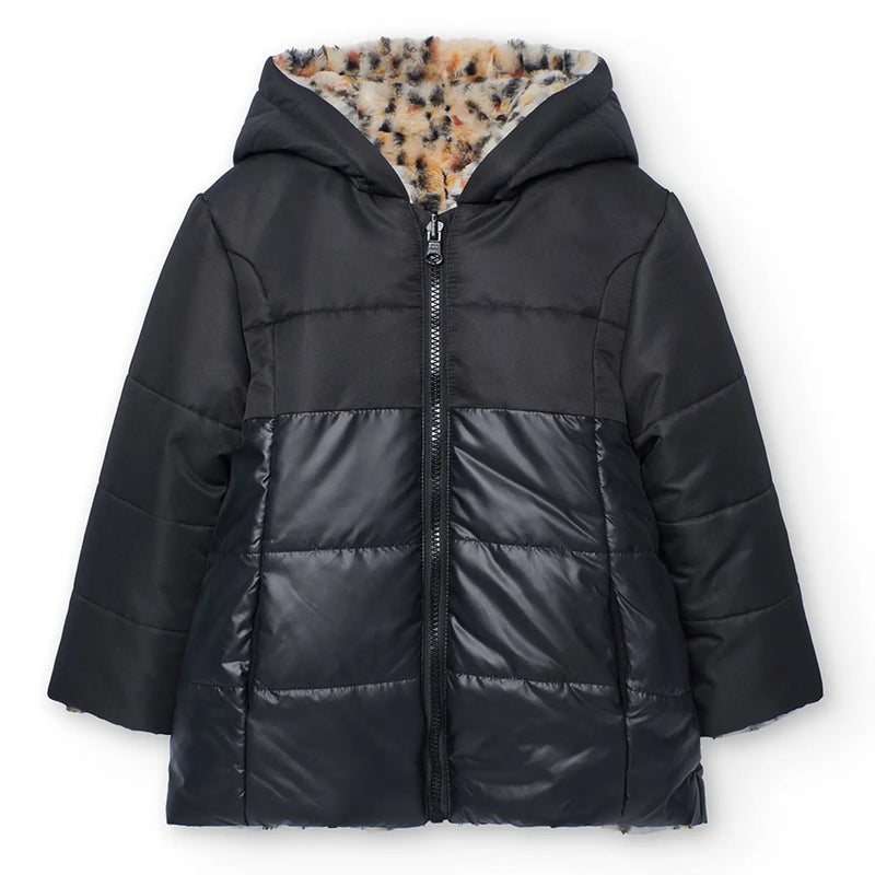 Black side of the reversible parka.