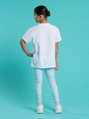 Bonini white dynamic t-shirt, modelled by girl.