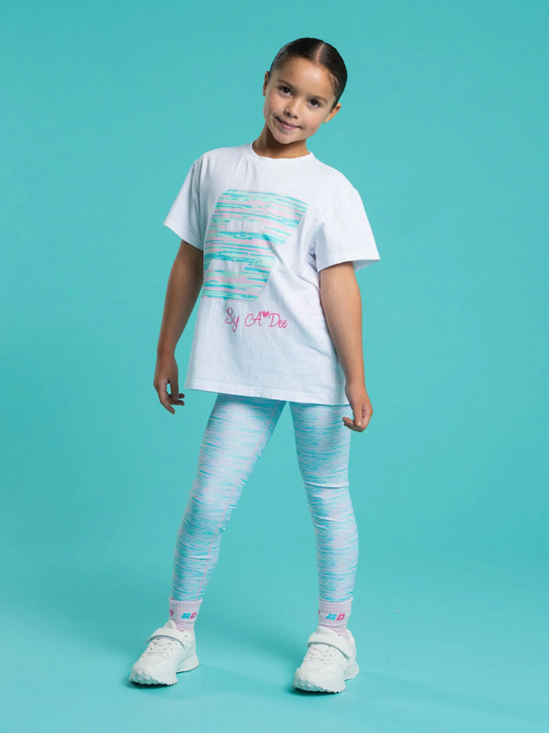 Girl modelling the Bonini dynamic t-shirt.