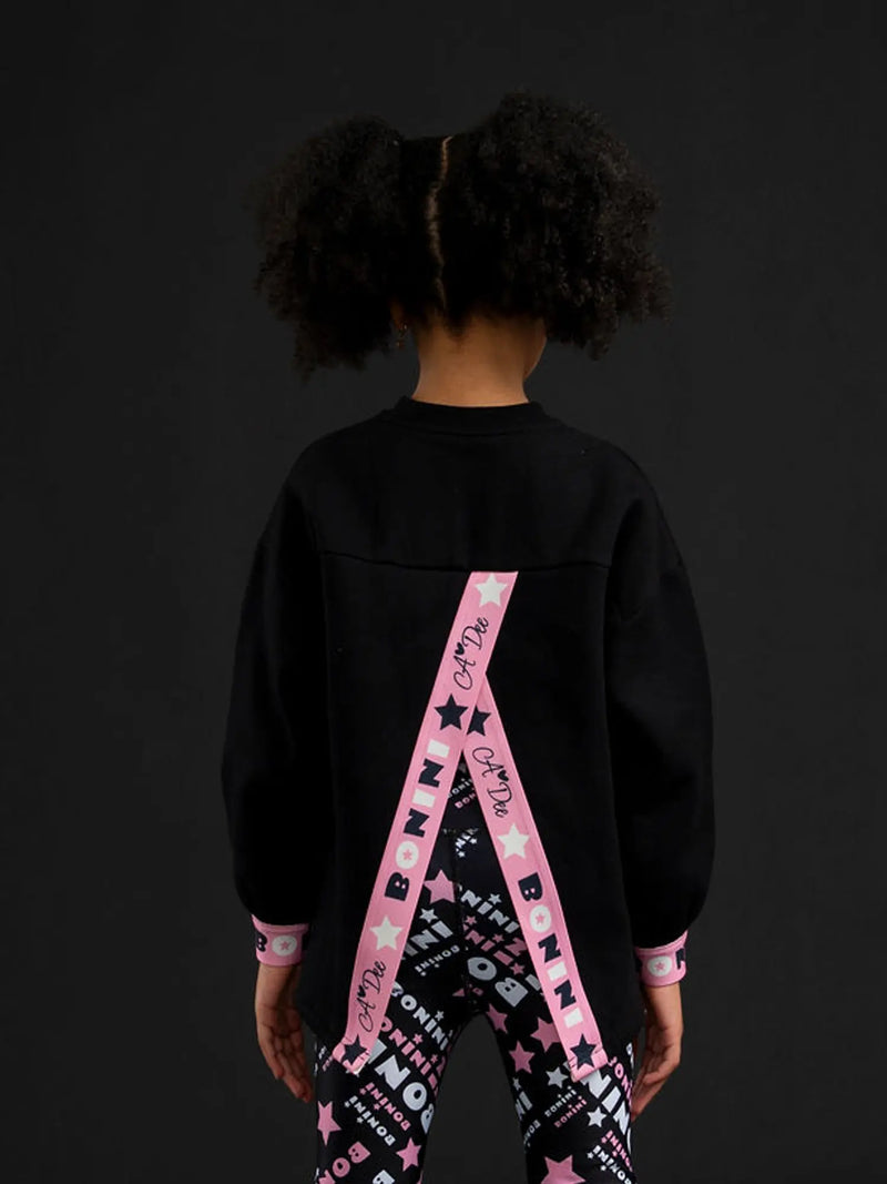 Rear view of the Bonini groove sweatshirt.