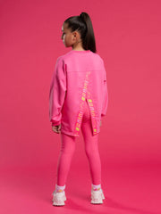 Rear view of the Bonini pink groove sweatshirt.
