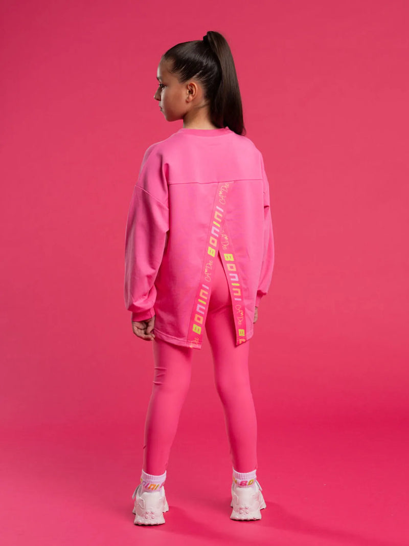 Rear view of the Bonini pink groove sweatshirt.