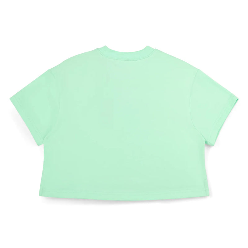 Back of the Bonini green shine cropped t-shirt.