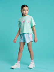 Bonini shine cropped t-shirt, modelled by girl.