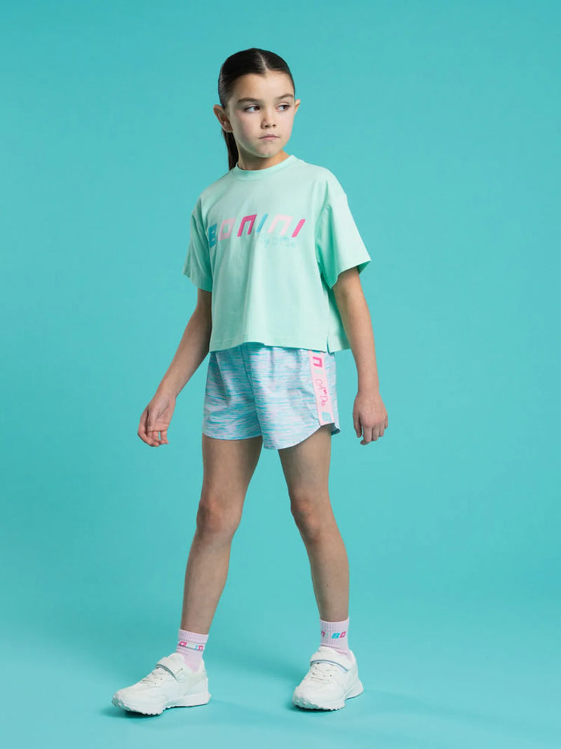 Bonini shine cropped t-shirt, modelled by girl.