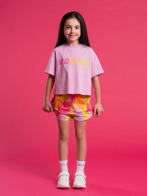 Girl modelling the Bonini spark track shorts.