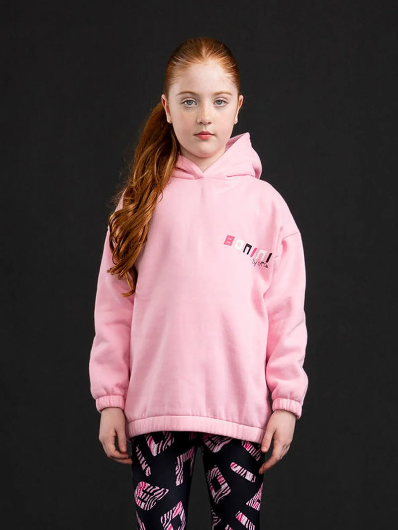 Girl modelling the Bonini sparkle hoodie.