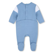 Rear view of the BOSS blue babygrow.